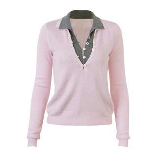 call it a day 黑色/粉色V领假两件Polo领针织衫女撞色软糯上衣秋