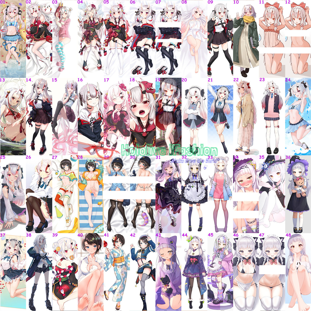 หมอนขนาดเท่าตัวจริงของ Vtuber Hololive ได้แก่ Akuma, Hyakki Ayumu, Oda Nagisa, Yumekko Kyouko