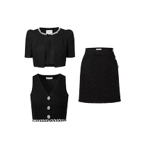 DIANA VEVINA small fragrance suit for women petite spring and summer three-piece black vest jacket half skirt 23SS