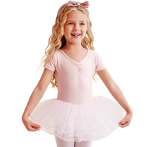 Childrens dance clothing girls summer short-sleeved practice clothing toddler body tutu little girls performance one-piece skirt