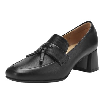 Saturday genuine leather lambskin thick heel pumps for women