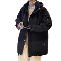 Mid-length style down clothes mens winter 2023 new tide cards thickened 90 white duck suede boys winter dress jacket black