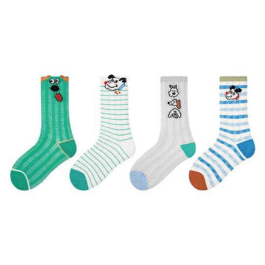 儿童袜子春夏薄款纯棉男童卡通小狗潮袜中大童夏季透气网眼中筒袜