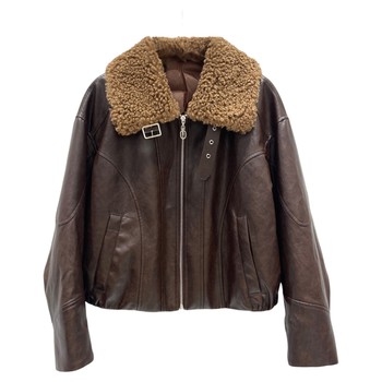 Wool lapel goose down jacket women's winter genuine leather jacket