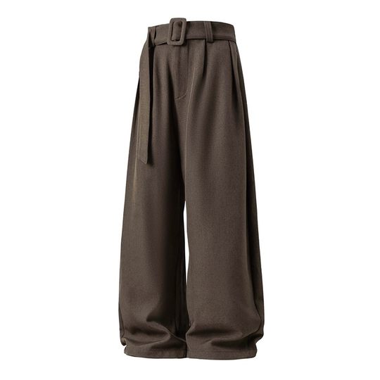 悟空有货老钱风腰带亚麻纹弯刀西裤男松弛感宽松阔腿休闲西装长裤