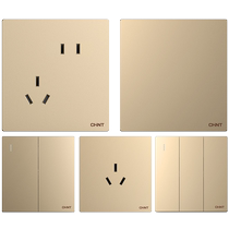 Chint switch socket frameless large panel NEW2H champagne gold five-hole socket oblique five-hole switch socket