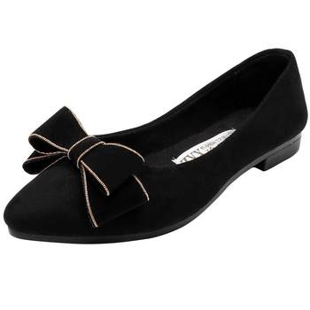 ພາກຮຽນ spring ເກີບແມ່ຍິງໃຫມ່ bow flat heel shallow mouth pointed toe single shoes women's old Beijing cloth shoes flat shoes women's work shoes