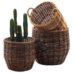 Hand-Woven Rattan Laundry Basket in Wabi-Sabi Style, Flower Pot, Large Capacity Dirty Clothes Basket, Dirty Clothes Bin, Storage Basket for Home Use