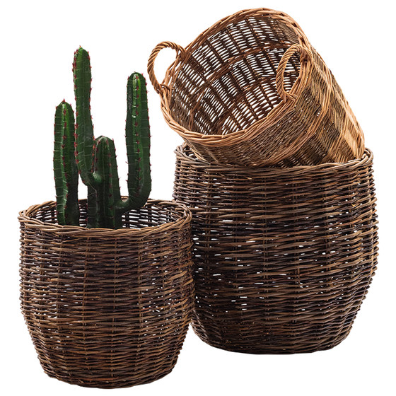 Wabi-sabi style hand-woven rattan dirty laundry basket for home use