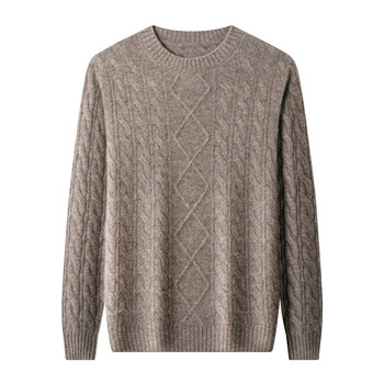 Chunzhu family men's high-end cashmere sweater 100% pure cashmere middle-aged round neck twist knitted sweater warm sweater Chunzhu family men's high-end cashmere sweater 100% pure cashmere middle-aged round neck twist knitted sweater warm sweater