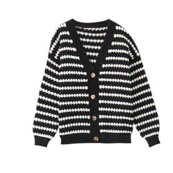 Xiaoxiangfeng knitted cardigan ພາກຮຽນ spring 2023 ເສື້ອນອກໃຫມ່ chic lazy striped ຄໍ V ຫນາ sweater jacket ສໍາລັບແມ່ຍິງ