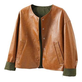 High-end lambskin leather reversible jacket
