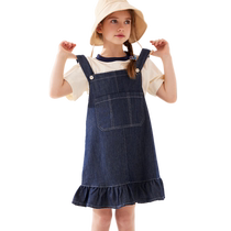 Girl Braces Denim Dress Kit 2024 Spring Summer New Childrens Sleeve Dresses Large Child Braces Skirt Girl Two Suits