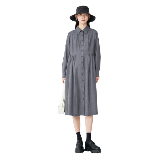 【永恒系列】AUM噢姆冬季优雅通勤收腰衬衫裙压褶连衣裙休闲长裙