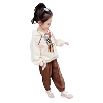 Baby girl spring hooded suit 2024 new fashionable little girl spring fashionable casual pants two-piece set Korean version