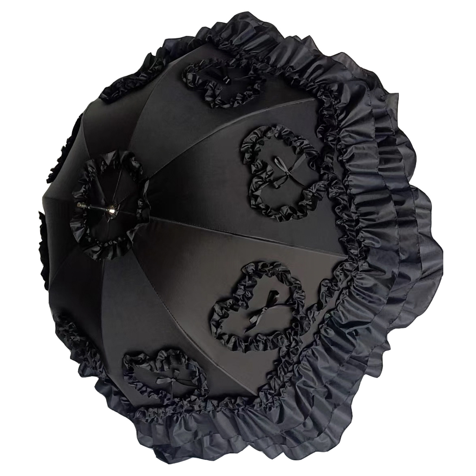 Heart-fluttering Lolita sun protection umbrella, princess umbrella with color-blocked lace straight handle, birdcage Lolita umbrella