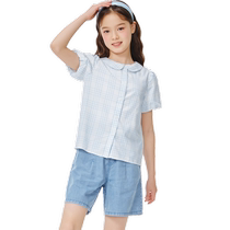 Balabala girls summer suit medium and large childrens sports short-sleeved shorts two-piece set western style