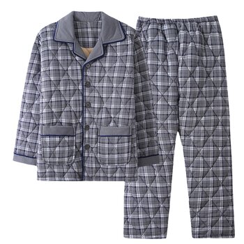 Langsha pure cotton quilted pajamas men's warm winter suit