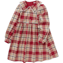 Balabala Winter Skirt Childrens Girls Dress Childrens Clothing Large Childrens Plaid Lapel Sweet Princess Dress