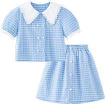 (Same style in the mall) Mini Balabala Skirt Suit Childrens Retro Style Sweet Baby Doll Neck Puff Sleeves