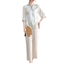 Yalu mother thin suit womens summer 2024 new style loose new Chinese style tops and small shirts two-piece set