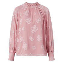 JZ Jiuzi temperament pleated chiffon shirt womens spring and autumn new texture design floral western style top off-white