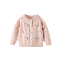 Fanhunting Girls Knitted Cardigan Autumn Clothing 2024 New Style Childrens Sweater Jackets Baby Tops Versatile Spring and Autumn
