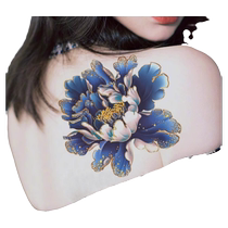 Blue peony flower large picture waterproof female long-lasting back and belly caesarean section tattoo to cover scars and stretch marks