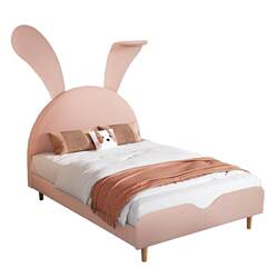 Mousse Official Flagship Store Bedroom Girls Boys Single Children's Furniture Solid Wood Rabbit Ears Princess Bed 1.5m