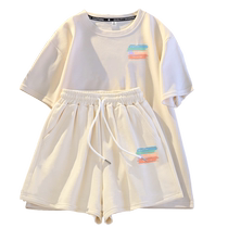 Jeanswest sports and leisure suit for women 2024 new summer middle school students pure cotton short-sleeved shorts two-piece summer suit