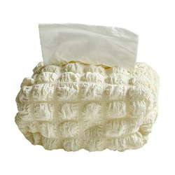 Soft cream puff desktop storage cotton seersucker car tissue box double layer fabric tissue bag light luxury