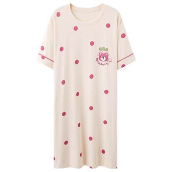 Nightdress Pajamas Summer Women's 2024 ໃຫມ່ຂະຫນາດໃຫຍ່ຫນ້າຮັກແຂນສັ້ນແບບບາງໆສາມາດນຸ່ງໃສ່ນອກເຮືອນເຄື່ອງນຸ່ງ Summer Suit