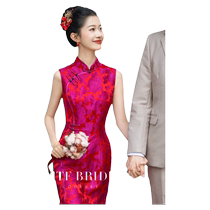 Man Tingfang (Shi Meng) cheongsam womens new Chinese dressing gown bride wedding dress engagement dress skirt small person toast dress