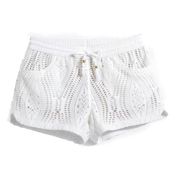 Lace beach pants female fast dried flower shorts, seaside vacation large size flat -angle couple dress hot spring pants swimwear swimwear swimwear