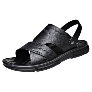 Fuguiniao Beach Shoes Men's 2024 Summer Breathable Genuine Leather Sandals Soft Sole Casual Non-Slip Dual-Purpose Large Size Sandals and Slippers