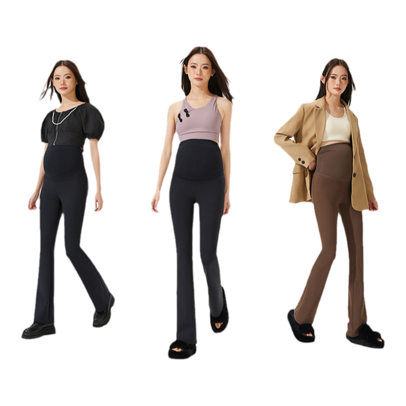 Pregnant women wear slim flared pants outside