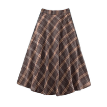 Woolen skirt womens autumn and winter new style high-waist slimming plaid a-line skirt pear-shaped figure covering the crotch mid-length umbrella skirt
