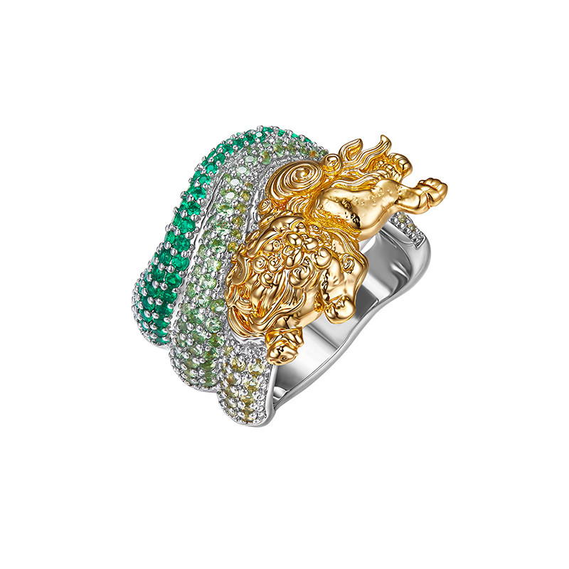MOH Gold Label Gold Fu Shi Green Crystal Stacked Ring