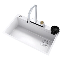 Dechu 1566 kitchen sink white waterfall rain sink single slot nano stainless steel sink under counter basin