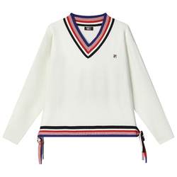 ເສື້ອຢືດຖັກແສ່ວຢ່າງເປັນທາງການຂອງແມ່ຍິງ FILA 2024 ພາກຮຽນ spring ໃຫມ່ hem tassel sweater ຄໍ V ສະດວກສະບາຍ