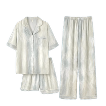 Ice silk pajamas for women summer 2024 new high-end short-sleeved trousers summer large size three-piece home clothes