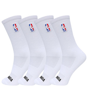 NBA网眼透气运动袜高筒加大码吸汗透气男士休闲跑步白色学生2双