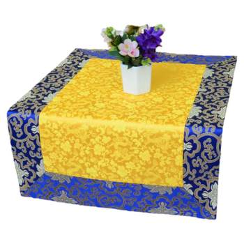 Ethnic style rich flower brocade yellow red blue thin small tablecloth home buddhist hall decoration for buddha table cloth 50cm Ethnic style rich flower brocade yellow red blue thin small tablecloth home buddhist hall decoration for buddha table cloth 50cm
