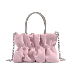Rhinestone Handbag for Women 2025 Summer New Niche Socialite Party Pleated Cloud Chain Crossbody Bag