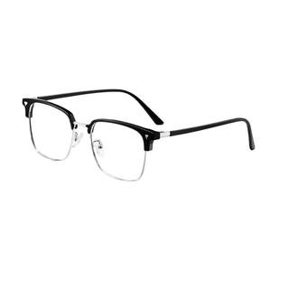 半框近视眼镜男款防蓝光平光镜可配度数高级感斯文理工男痞帅眼睛