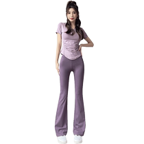 Sports suit womens summer 2024 new yoga clothing high-end fitness clothing square dance micro-flared pants short-sleeved