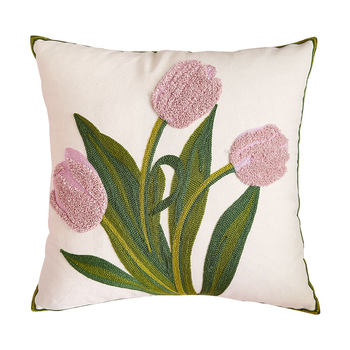 Nordic Flower Pillow Net ສີແດງສີບົວ Tulip Cushion ເດັກຍິງ sofa ຫ້ອງຮັບແຂກ Bay Window ຜ້າຝ້າຍບໍລິສຸດ Bedside Cushion ໃຫມ່