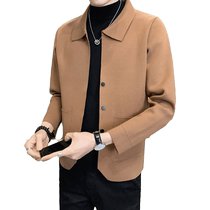 Sweater jacket mens spring and autumn thin style high-end slim lapel knitted cardigan mature and stable mens woolen jacket