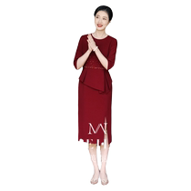 Wedding mothers dress 2024 new style burgundy dress for small people can usually wear long-sleeved wedding banquet to look slim