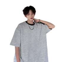 Teenagers knitted short-sleeved mens summer style American retro T-shirt with cleanfit half-sleeve design